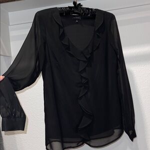 The Limited Black Satin ruffle blouse